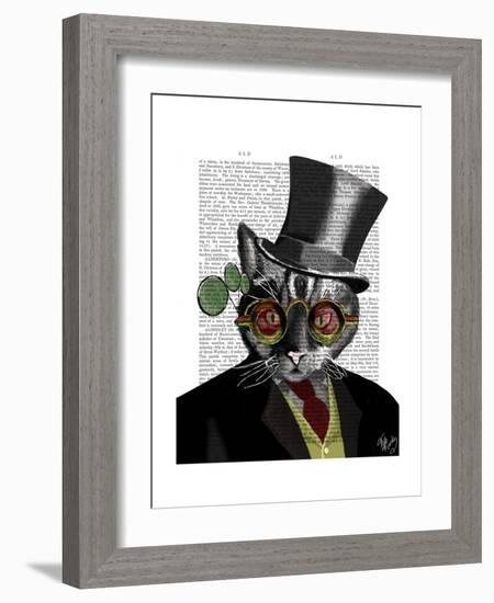 Steampunk Cat - Top Hat and red yellow glasses-Fab Funky-Framed Premium Giclee Print