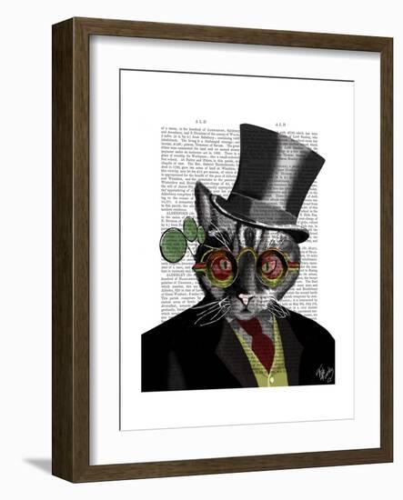 Steampunk Cat - Top Hat and red yellow glasses-Fab Funky-Framed Premium Giclee Print