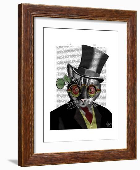 Steampunk Cat - Top Hat and red yellow glasses-Fab Funky-Framed Premium Giclee Print