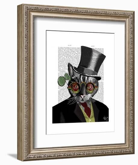 Steampunk Cat - Top Hat and red yellow glasses-Fab Funky-Framed Art Print