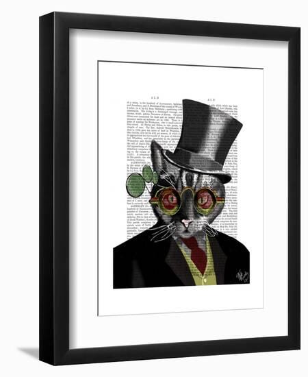 Steampunk Cat - Top Hat and red yellow glasses-Fab Funky-Framed Art Print