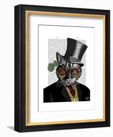 Steampunk Cat - Top Hat and red yellow glasses-Fab Funky-Framed Art Print