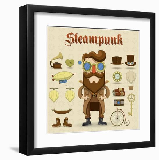 Steampunk Collage-null-Framed Art Print