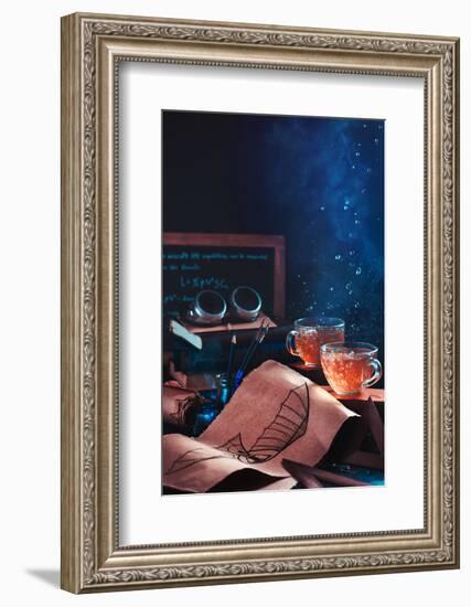 Steampunk tea (with goggles and blueprints)-Dina Belenko-Framed Photographic Print