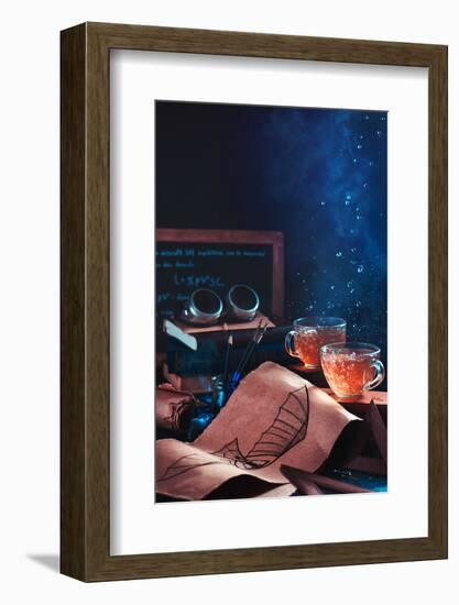 Steampunk tea (with goggles and blueprints)-Dina Belenko-Framed Photographic Print