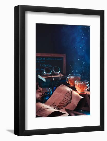 Steampunk tea (with goggles and blueprints)-Dina Belenko-Framed Photographic Print