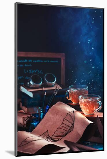 Steampunk tea (with goggles and blueprints)-Dina Belenko-Mounted Photographic Print