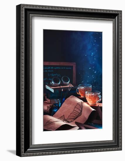 Steampunk tea (with goggles and blueprints)-Dina Belenko-Framed Photographic Print