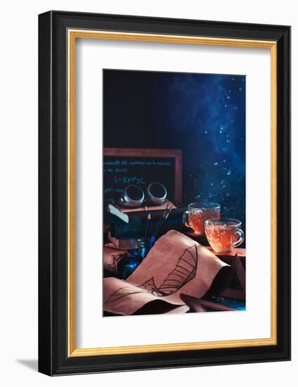 Steampunk tea (with goggles and blueprints)-Dina Belenko-Framed Photographic Print