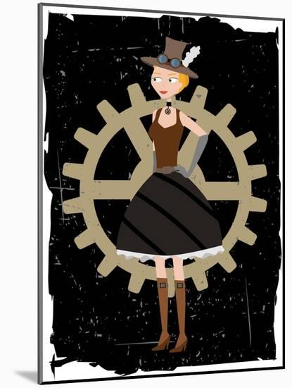 Steampunk Woman On Gear Grunge-mheld-Mounted Art Print