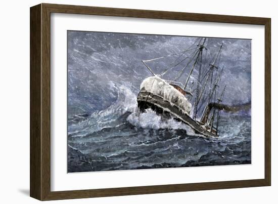 Steamship Carrying Grain on Lake Erie in a Snowstorm, Headed for Buffalo, New York, 1880s-null-Framed Giclee Print