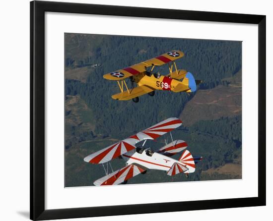 Stearman Model 75 Biplanes Flying over Vacaville, California-Stocktrek Images-Framed Photographic Print