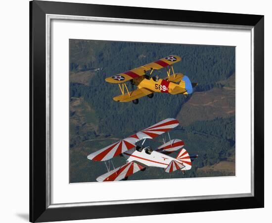 Stearman Model 75 Biplanes Flying over Vacaville, California-Stocktrek Images-Framed Photographic Print
