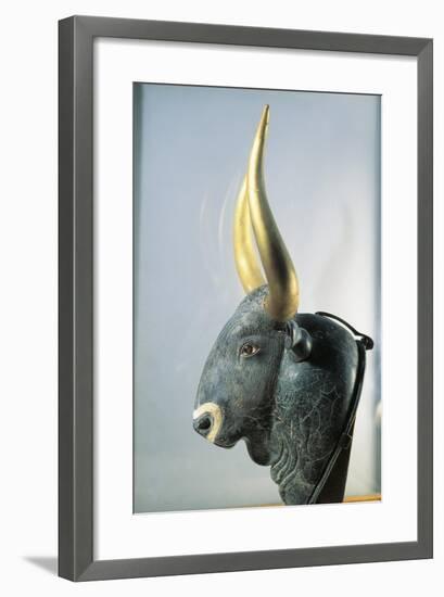 Steatite Libation Vessel Inlaid with Rock Crystal, and Jasper, in Shape of Bull's Head-null-Framed Giclee Print