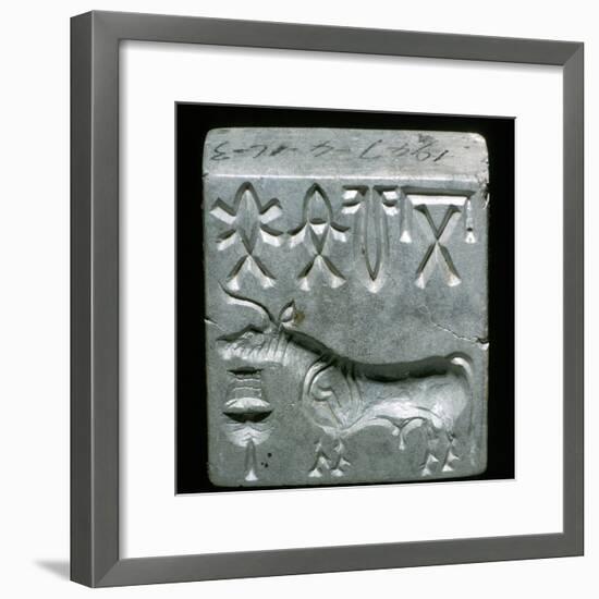 Steatite seal with Bull, Indus Valley, Mohenjo-Daro, 2500 - 2000 BC. Artist: Unknown-Unknown-Framed Giclee Print