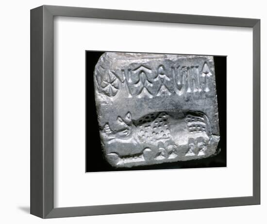 Steatite seal with Rhinoceros, Indus Valley, Mohenjo-Daro, 2500 - 2000 BC. Artist: Unknown-Unknown-Framed Giclee Print