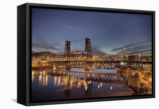 Steel Bridge over Willamette River at Blue Hour-jpldesigns-Framed Premier Image Canvas