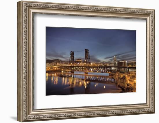 Steel Bridge over Willamette River at Blue Hour-jpldesigns-Framed Photographic Print