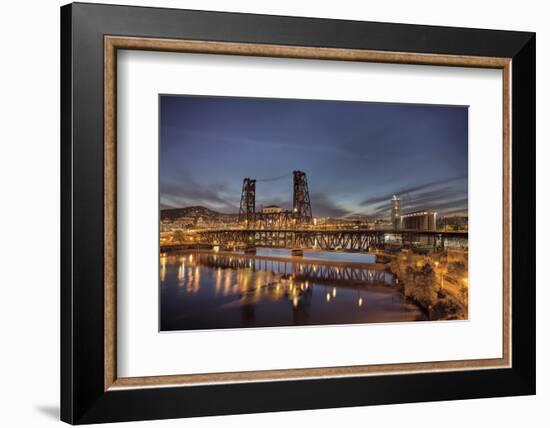 Steel Bridge over Willamette River at Blue Hour-jpldesigns-Framed Photographic Print