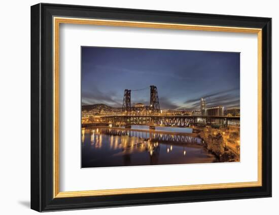 Steel Bridge over Willamette River at Blue Hour-jpldesigns-Framed Photographic Print