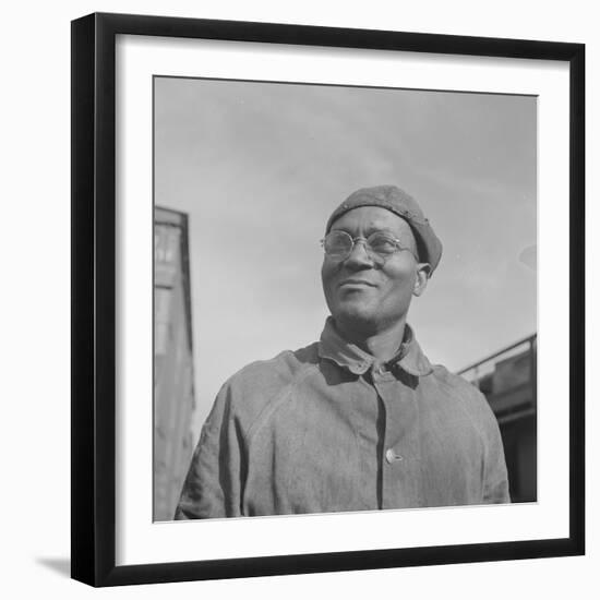 Steel car repairer and rivet driver, at the car shops of the Atchison, Topeka and Santa Fe Railroad-Jack Delano-Framed Photographic Print