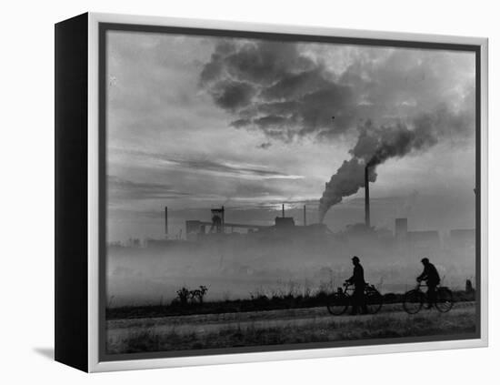 Steel Mill in Dusseldorf, German Steel Workers Bicycling Home from Work-Ralph Crane-Framed Premier Image Canvas