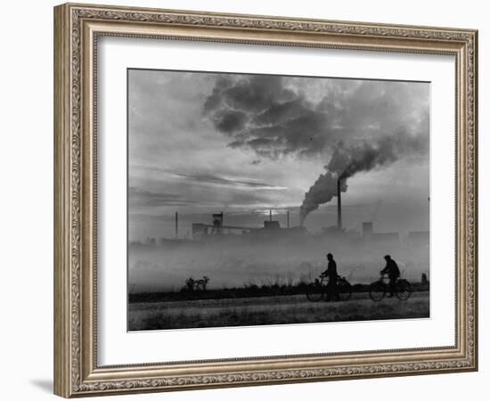 Steel Mill in Dusseldorf, German Steel Workers Bicycling Home from Work-Ralph Crane-Framed Photographic Print