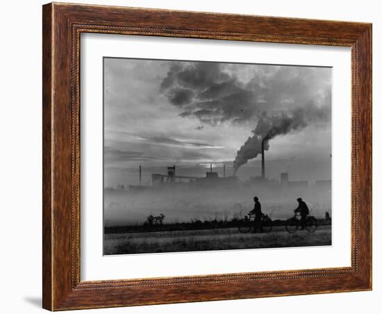 Steel Mill in Dusseldorf, German Steel Workers Bicycling Home from Work-Ralph Crane-Framed Photographic Print