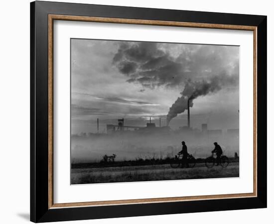 Steel Mill in Dusseldorf, German Steel Workers Bicycling Home from Work-Ralph Crane-Framed Photographic Print