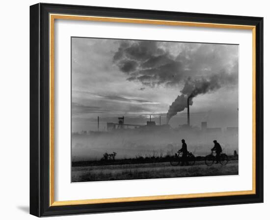 Steel Mill in Dusseldorf, German Steel Workers Bicycling Home from Work-Ralph Crane-Framed Photographic Print