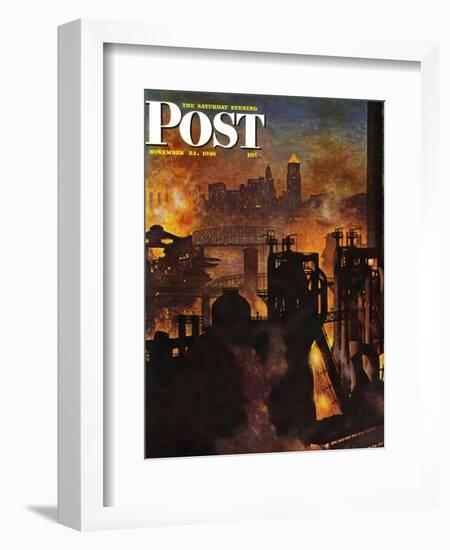 "Steel Mills," Saturday Evening Post Cover, November 23, 1946-John Atherton-Framed Giclee Print