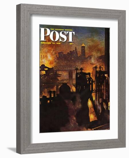 "Steel Mills," Saturday Evening Post Cover, November 23, 1946-John Atherton-Framed Giclee Print