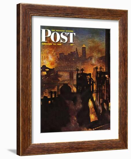 "Steel Mills," Saturday Evening Post Cover, November 23, 1946-John Atherton-Framed Giclee Print