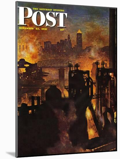 "Steel Mills," Saturday Evening Post Cover, November 23, 1946-John Atherton-Mounted Giclee Print