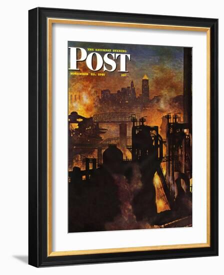 "Steel Mills," Saturday Evening Post Cover, November 23, 1946-John Atherton-Framed Giclee Print