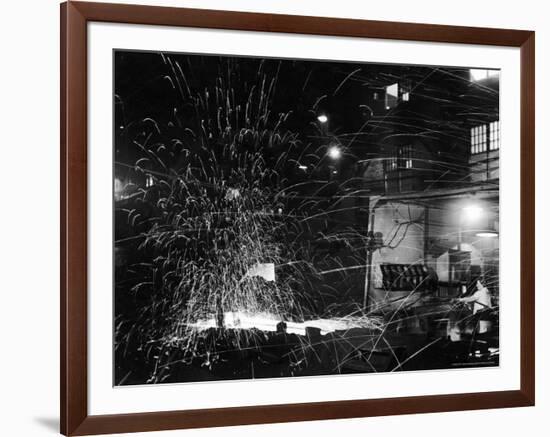 Steel Worker Mrs. Florence Romanowski Operating Stamping Machine that brands into steels-Margaret Bourke-White-Framed Premium Photographic Print