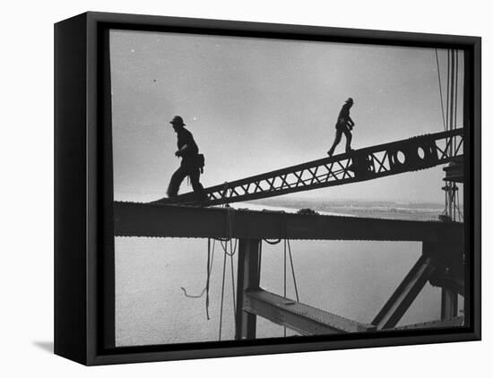 Steel Workers Above the Delaware River During Construction of the Delaware Memorial Bridge-Peter Stackpole-Framed Premier Image Canvas