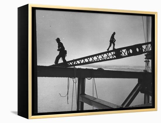 Steel Workers Above the Delaware River During Construction of the Delaware Memorial Bridge-Peter Stackpole-Framed Premier Image Canvas