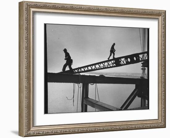 Steel Workers Above the Delaware River During Construction of the Delaware Memorial Bridge-Peter Stackpole-Framed Photographic Print