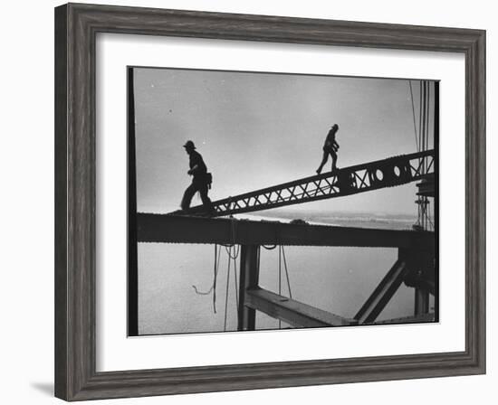 Steel Workers Above the Delaware River During Construction of the Delaware Memorial Bridge-Peter Stackpole-Framed Photographic Print