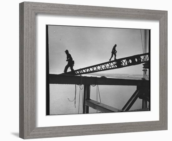 Steel Workers Above the Delaware River During Construction of the Delaware Memorial Bridge-Peter Stackpole-Framed Photographic Print