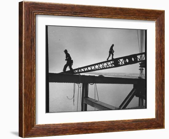 Steel Workers Above the Delaware River During Construction of the Delaware Memorial Bridge-Peter Stackpole-Framed Photographic Print