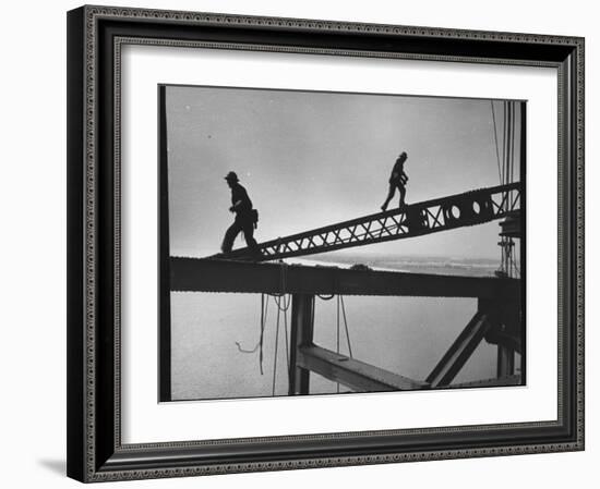 Steel Workers Above the Delaware River During Construction of the Delaware Memorial Bridge-Peter Stackpole-Framed Photographic Print