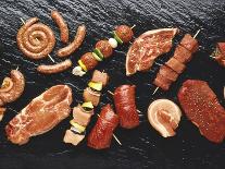Assorted Meats and Sausages on Hot Stone Grill-Stefan Oberschelp-Photographic Print