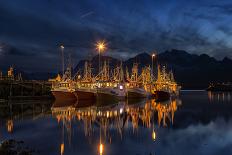 Ramberg Harbour with Fishing Trawlers at Night, Lofoten-Stefan Sassenrath-Framed Photographic Print