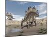 Stegosaurus Dinosaur Drinking Water in the Desert-null-Mounted Art Print