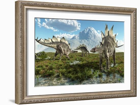 Stegosaurus Dinosaurs, Artwork-Roger Harris-Framed Photographic Print