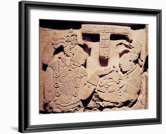 Stela Depicting a Woman Presenting a Jaguar Mask to a Priest, from Yaxchilan-Mayan-Framed Giclee Print