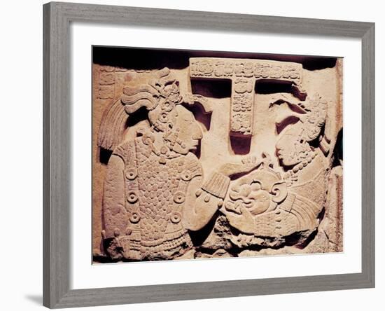 Stela Depicting a Woman Presenting a Jaguar Mask to a Priest, from Yaxchilan-Mayan-Framed Giclee Print