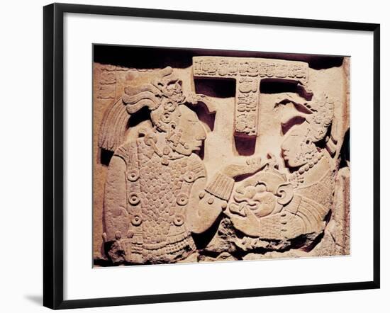 Stela Depicting a Woman Presenting a Jaguar Mask to a Priest, from Yaxchilan-Mayan-Framed Giclee Print